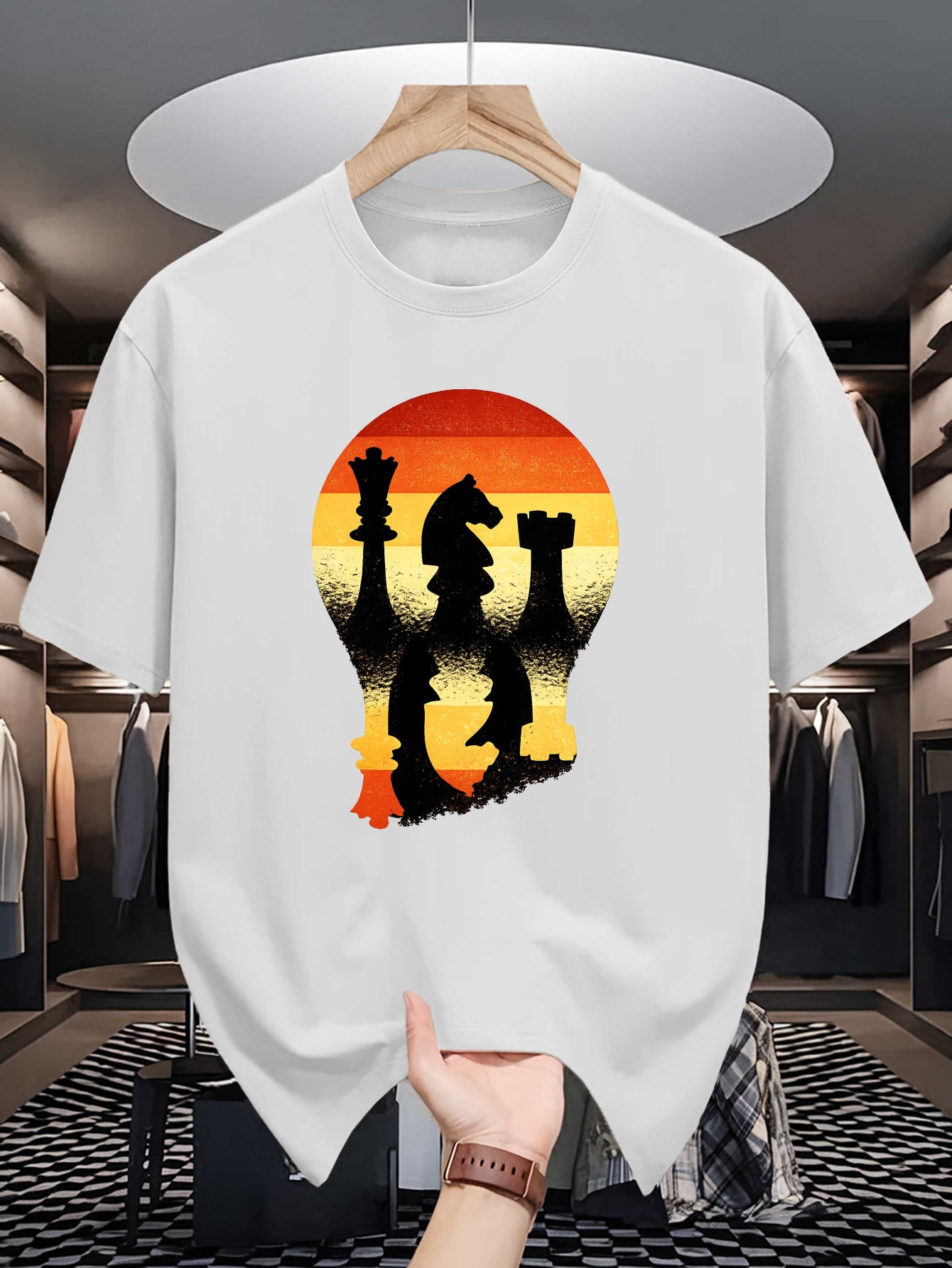 Board Game Vintage - Chess Silhouette Sunset Lightbulb Print Herren-T-Shirt