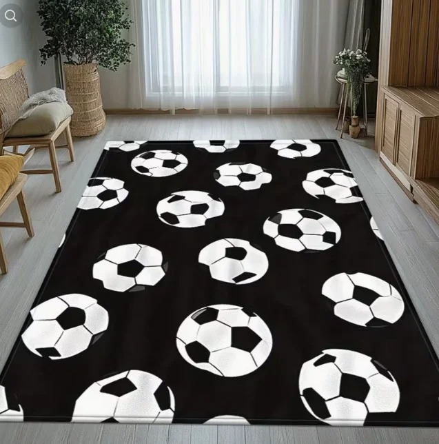 Board Game Football - Schwarz-weißer Fußball-Teppich, geeignet für Schlafzimmer, Wohnzimmer,